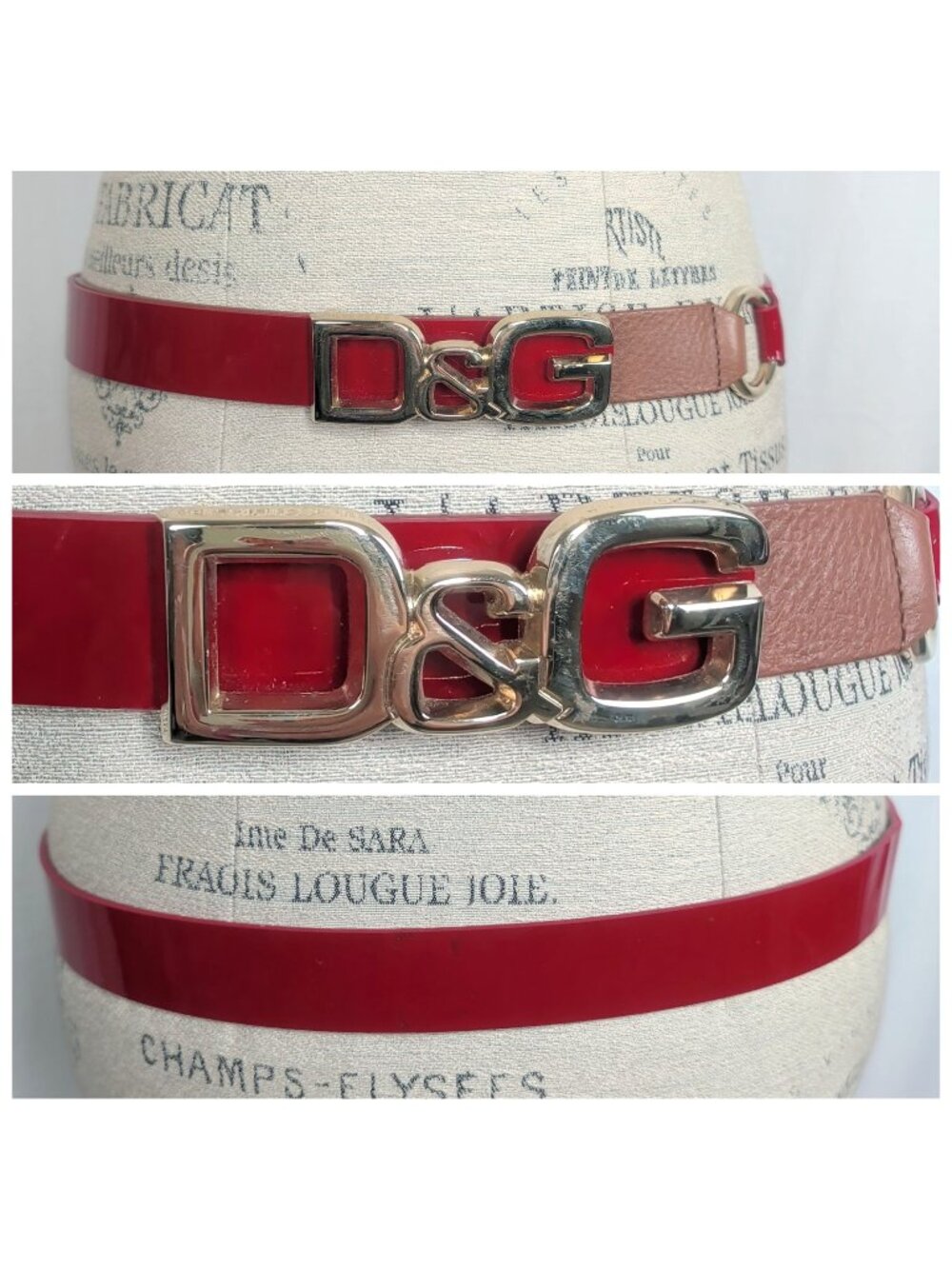 Vintage Y2K Dolce Gabbana Belt 36 Large Red Logo Patent Leather 90cm
